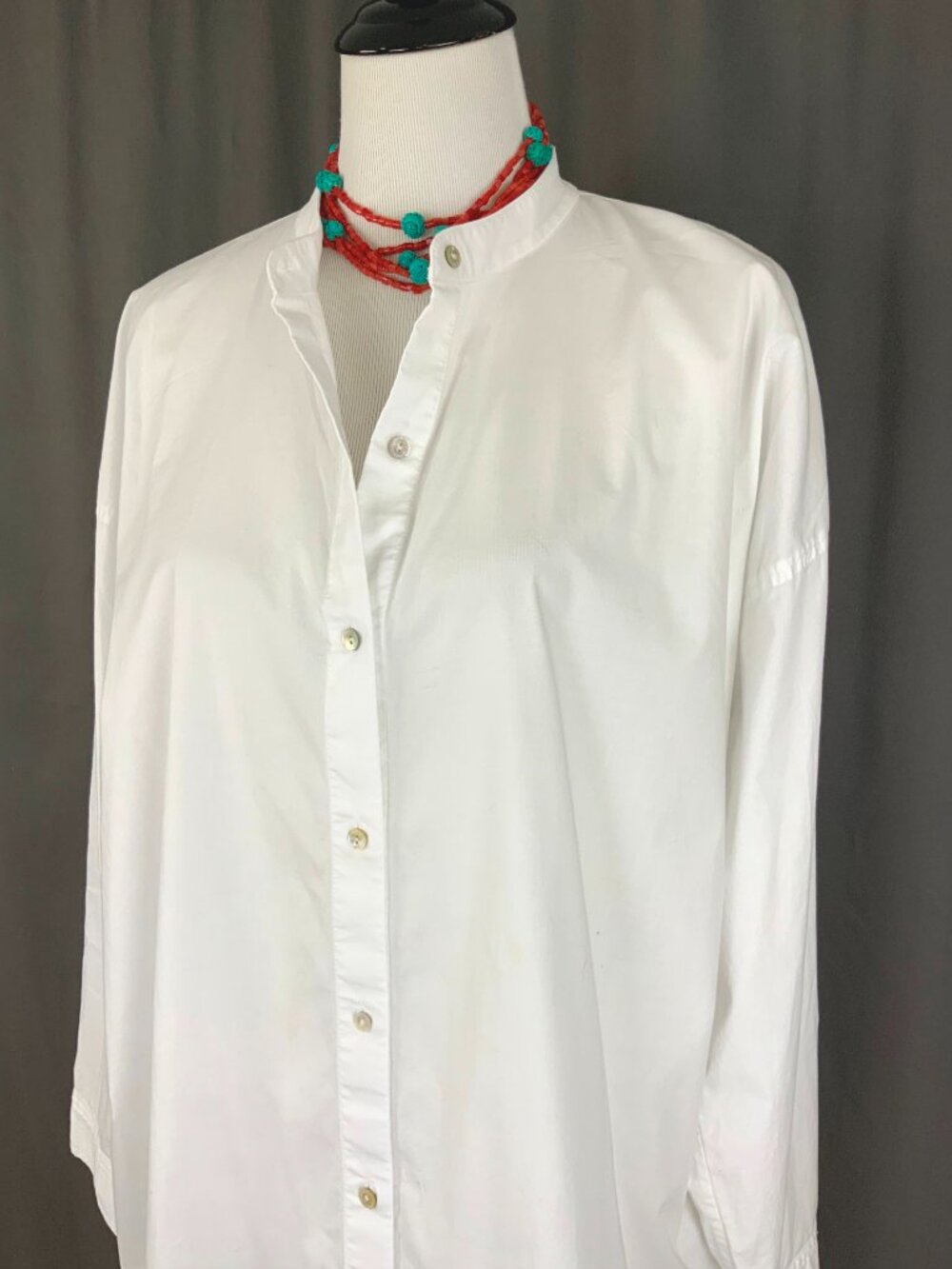 Eileen Fisher White Poplin Long Sleeve Tunic Shirt Button Up  Sz L - Picture 7 of 16